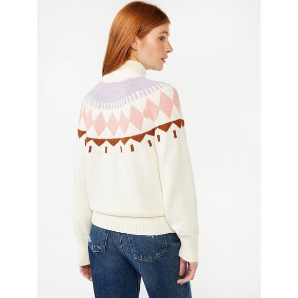 Free Assembly Women's Size XXL Cream Fair Aisle Mock Neck Pullover Sweater - Picture 2 of 9